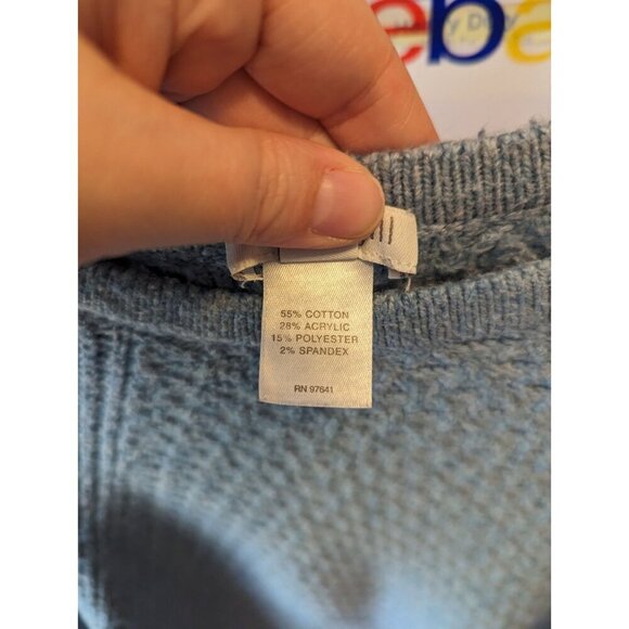 J Jill Cable Knit Sweater Women Small Petite Blue Button Hem Detail Pullover - Picture 3 of 16